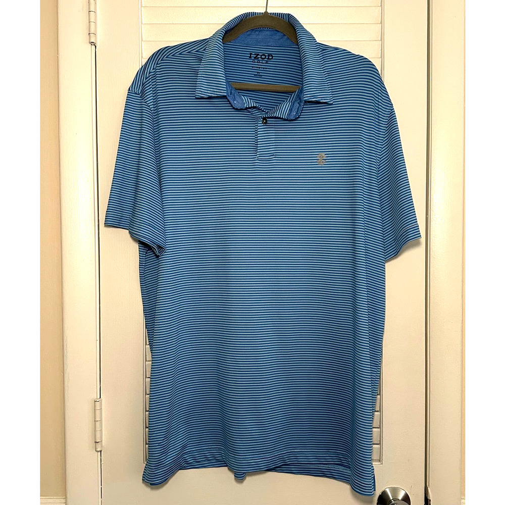 Men's Izod Golf Polo Blue and Navy Stripe Size XL.